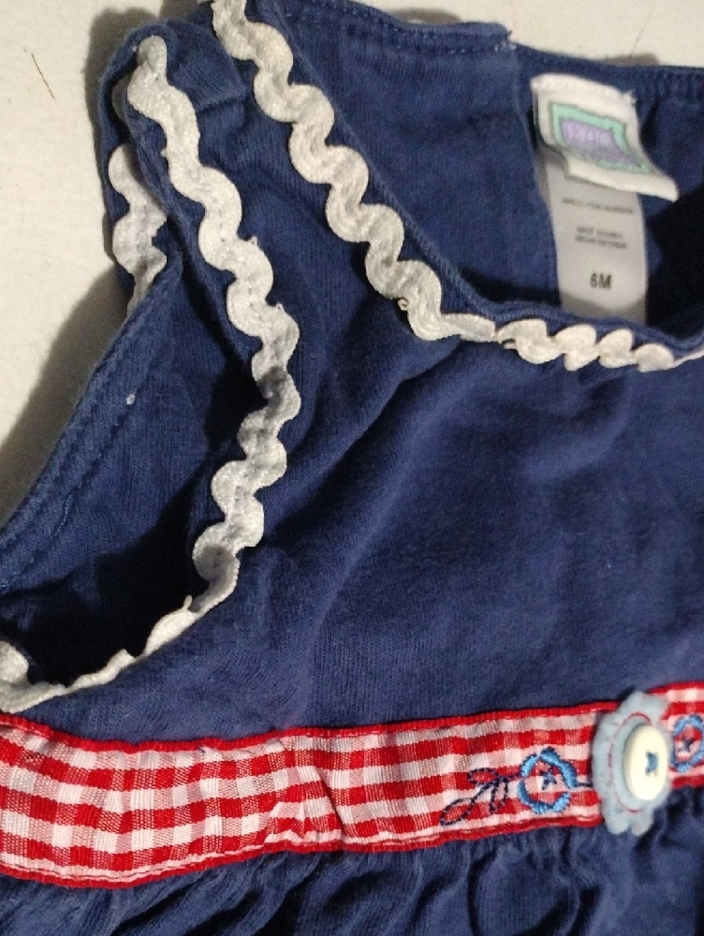 Little Me Navy Dress with Red Gingham Waist and White Trim - Picture 4 of 8